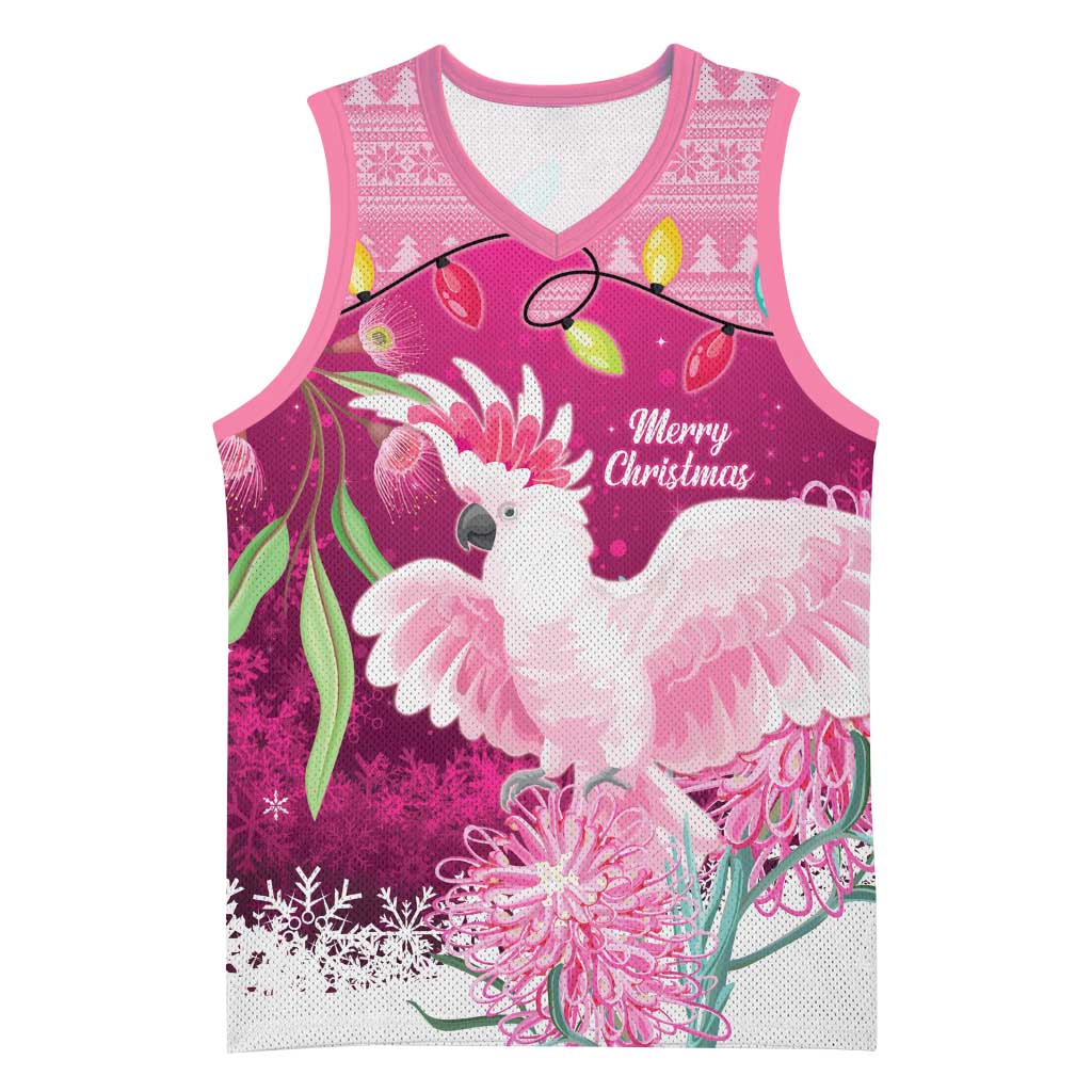Pink Cockatoo Australia Christmas Basketball Jersey Grevillea Eucalyptus Blossoms - Aussie Hoodie