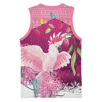 Pink Cockatoo Australia Christmas Basketball Jersey Grevillea Eucalyptus Blossoms - Aussie Hoodie