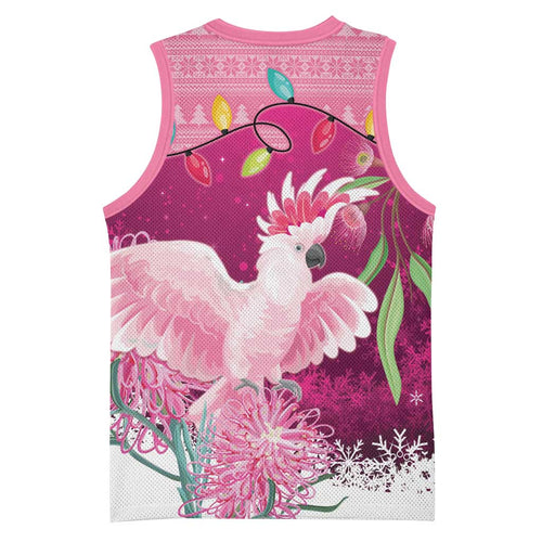 Pink Cockatoo Australia Christmas Basketball Jersey Grevillea Eucalyptus Blossoms - Aussie Hoodie