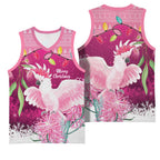 Pink Cockatoo Australia Christmas Basketball Jersey Grevillea Eucalyptus Blossoms - Aussie Hoodie