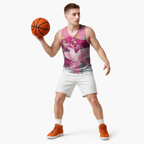 Pink Cockatoo Australia Christmas Basketball Jersey Grevillea Eucalyptus Blossoms - Aussie Hoodie