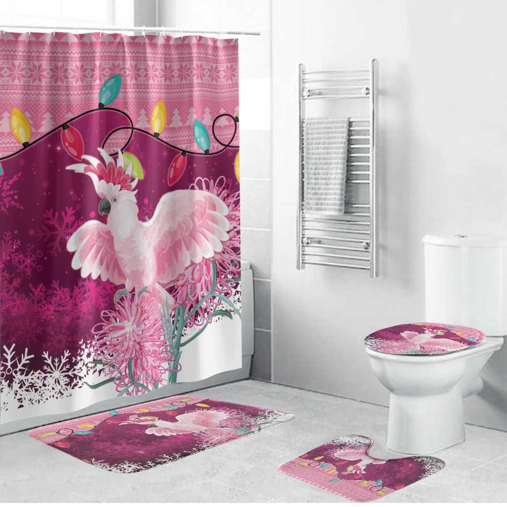 Pink Cockatoo Australia Christmas Bathroom Set Grevillea Eucalyptus Blossoms - Aussie Hoodie