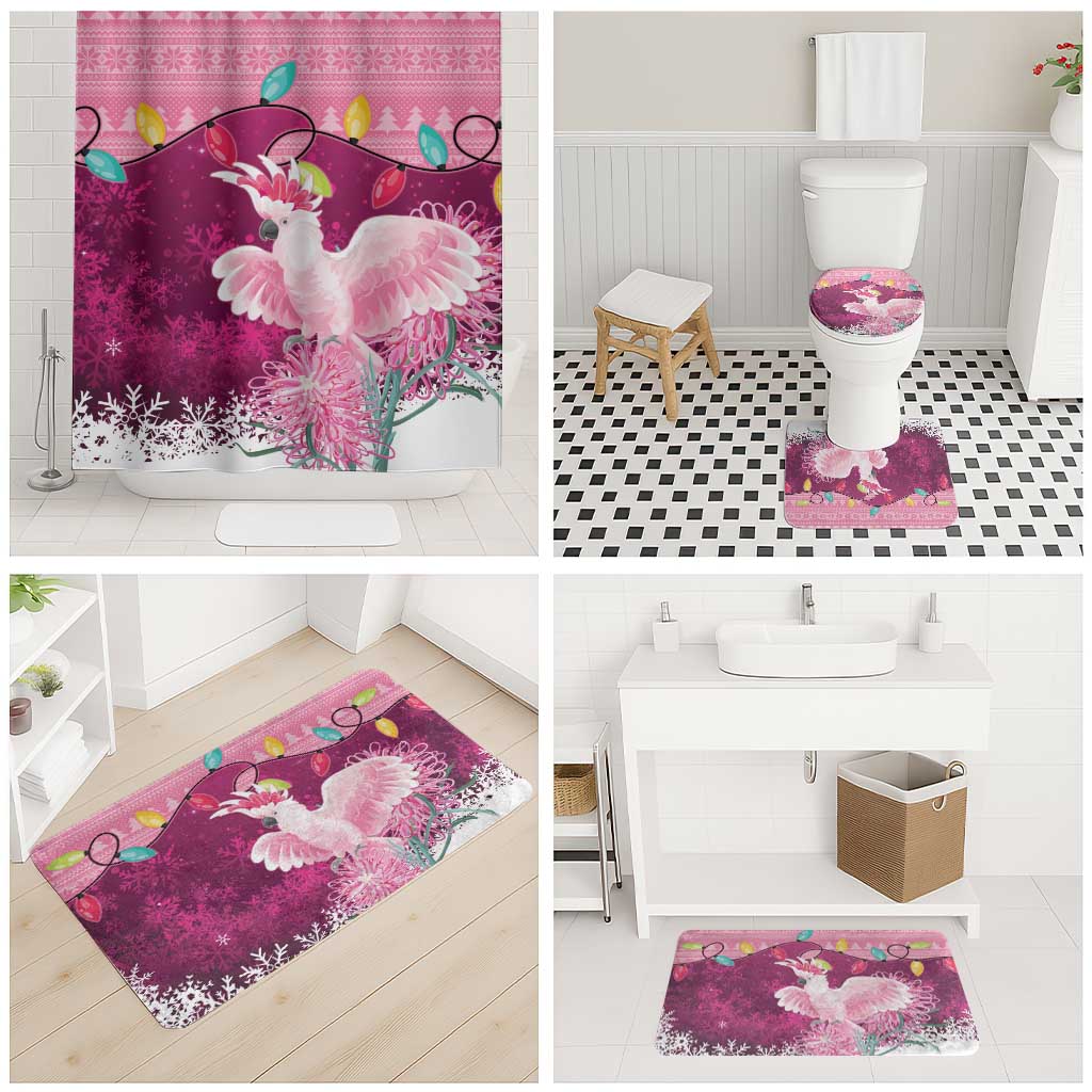 Pink Cockatoo Australia Christmas Bathroom Set Grevillea Eucalyptus Blossoms - Aussie Hoodie