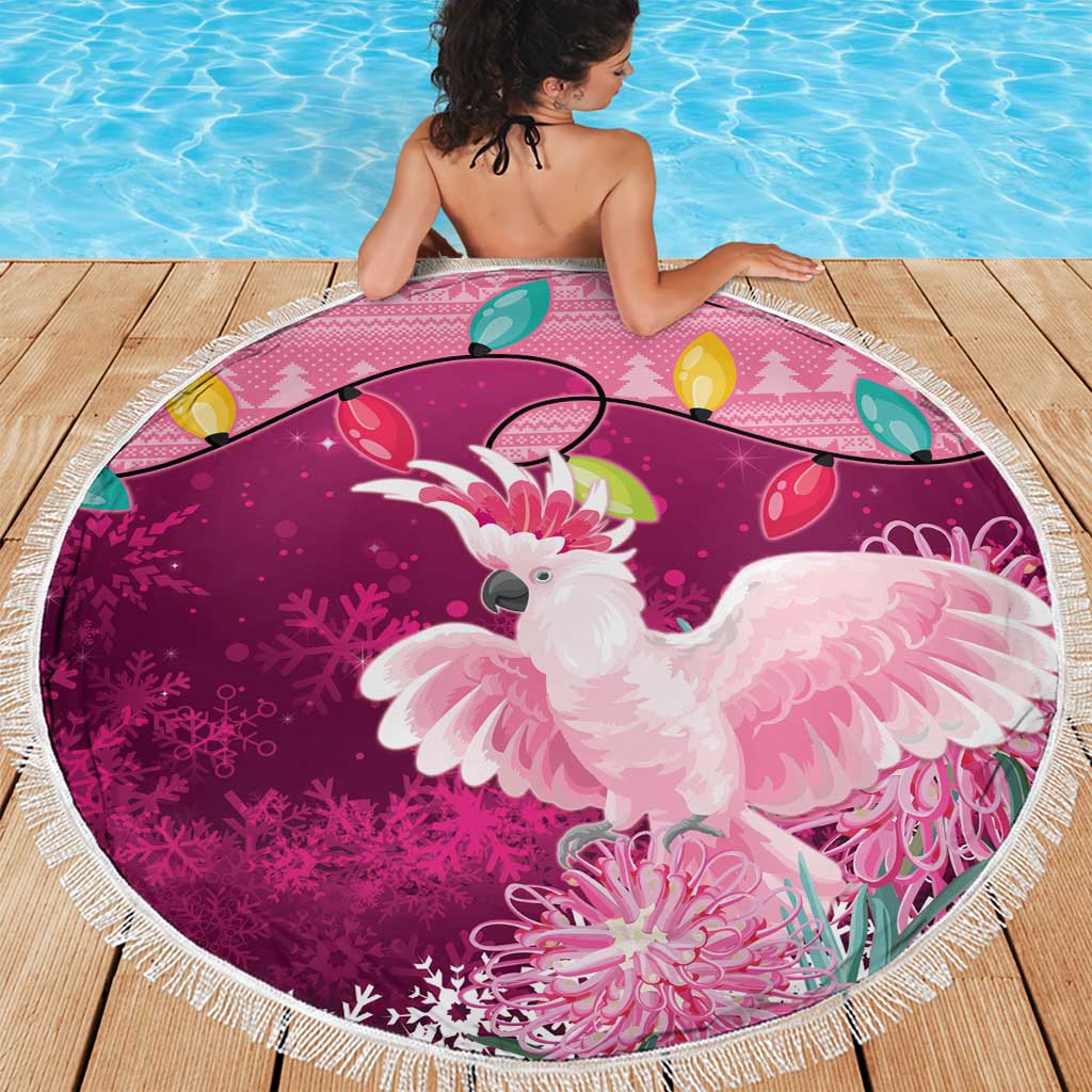 Pink Cockatoo Australia Christmas Beach Blanket Grevillea Eucalyptus Blossoms - Aussie Hoodie