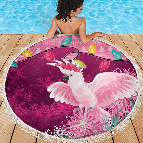 Pink Cockatoo Australia Christmas Beach Blanket Grevillea Eucalyptus Blossoms - Aussie Hoodie