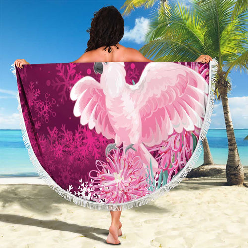 Pink Cockatoo Australia Christmas Beach Blanket Grevillea Eucalyptus Blossoms - Aussie Hoodie