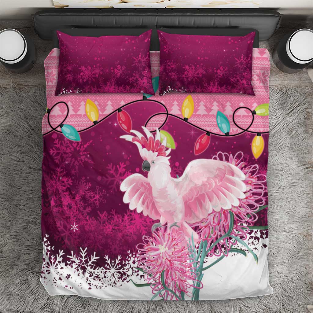 Pink Cockatoo Australia Christmas Bedding Set Grevillea Eucalyptus Blossoms - Aussie Hoodie