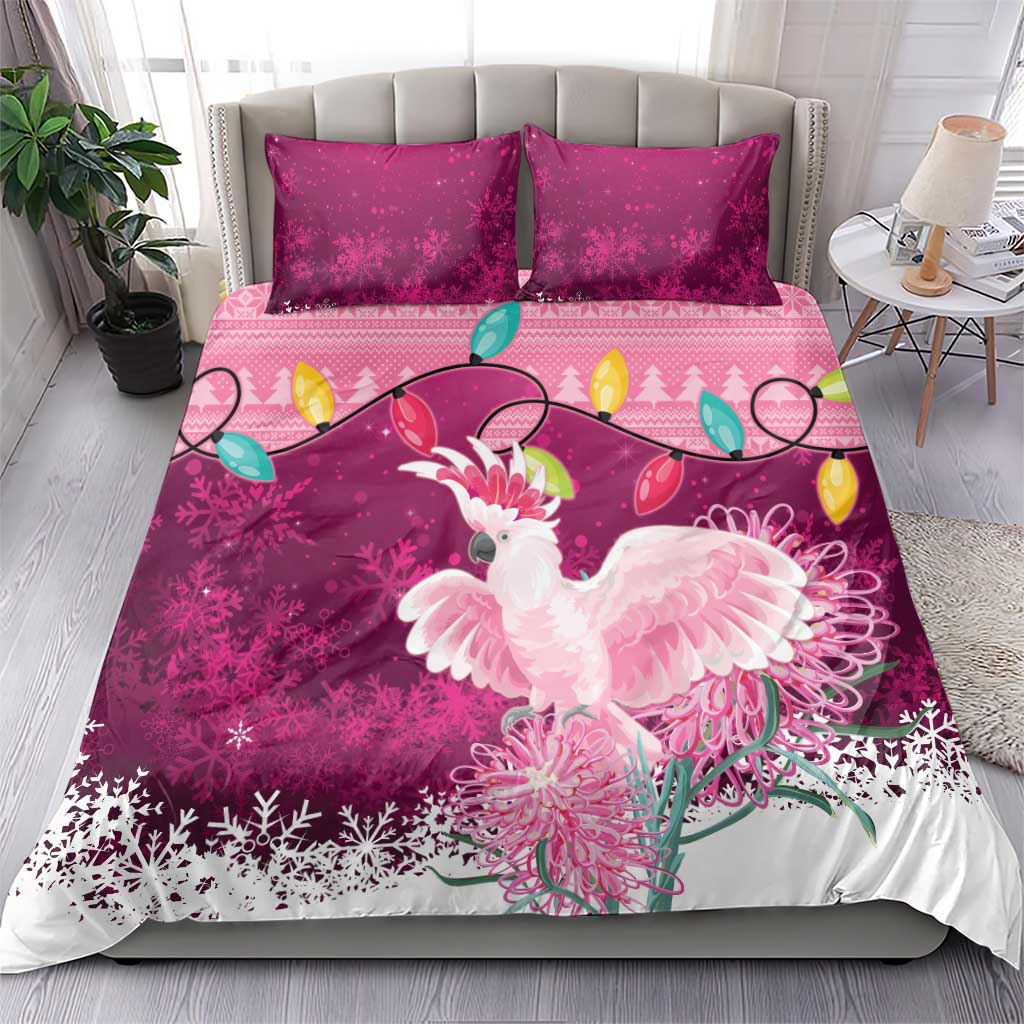 Pink Cockatoo Australia Christmas Bedding Set Grevillea Eucalyptus Blossoms - Aussie Hoodie