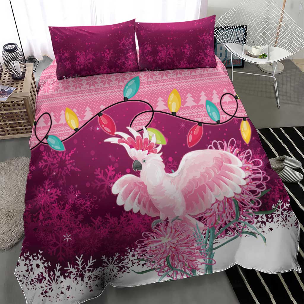 Pink Cockatoo Australia Christmas Bedding Set Grevillea Eucalyptus Blossoms - Aussie Hoodie