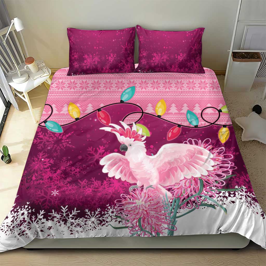 Pink Cockatoo Australia Christmas Bedding Set Grevillea Eucalyptus Blossoms - Aussie Hoodie