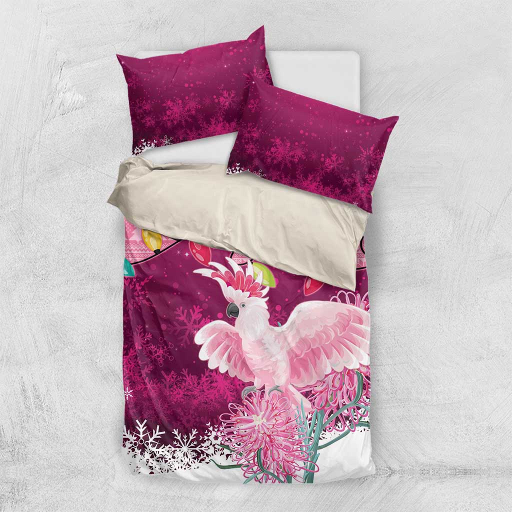 Pink Cockatoo Australia Christmas Bedding Set Grevillea Eucalyptus Blossoms - Aussie Hoodie