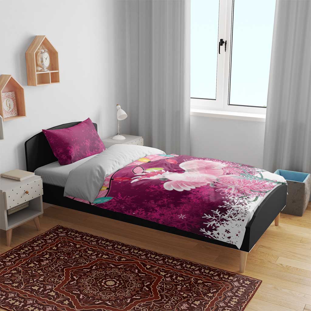 Pink Cockatoo Australia Christmas Bedding Set Grevillea Eucalyptus Blossoms - Aussie Hoodie