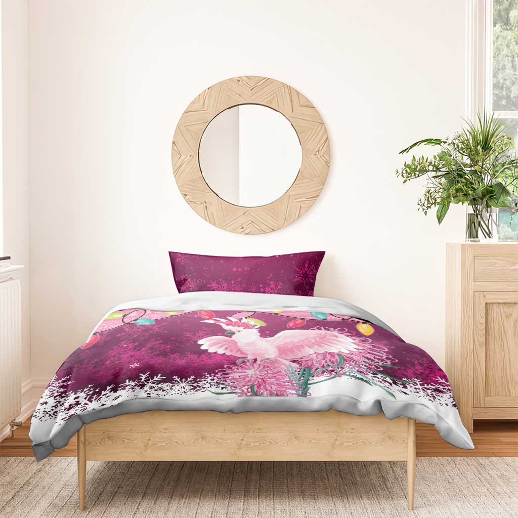 Pink Cockatoo Australia Christmas Bedding Set Grevillea Eucalyptus Blossoms - Aussie Hoodie