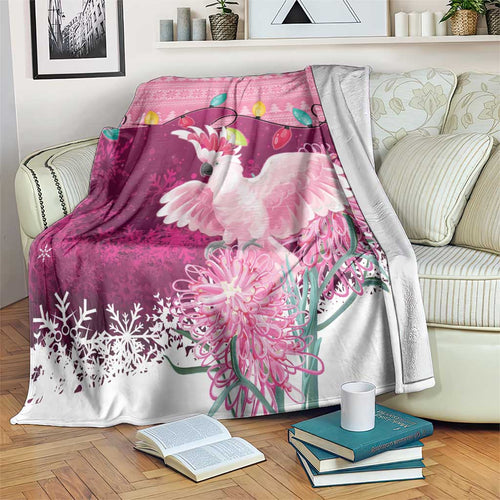 Pink Cockatoo Australia Christmas Blanket Grevillea Eucalyptus Blossoms - Aussie Hoodie