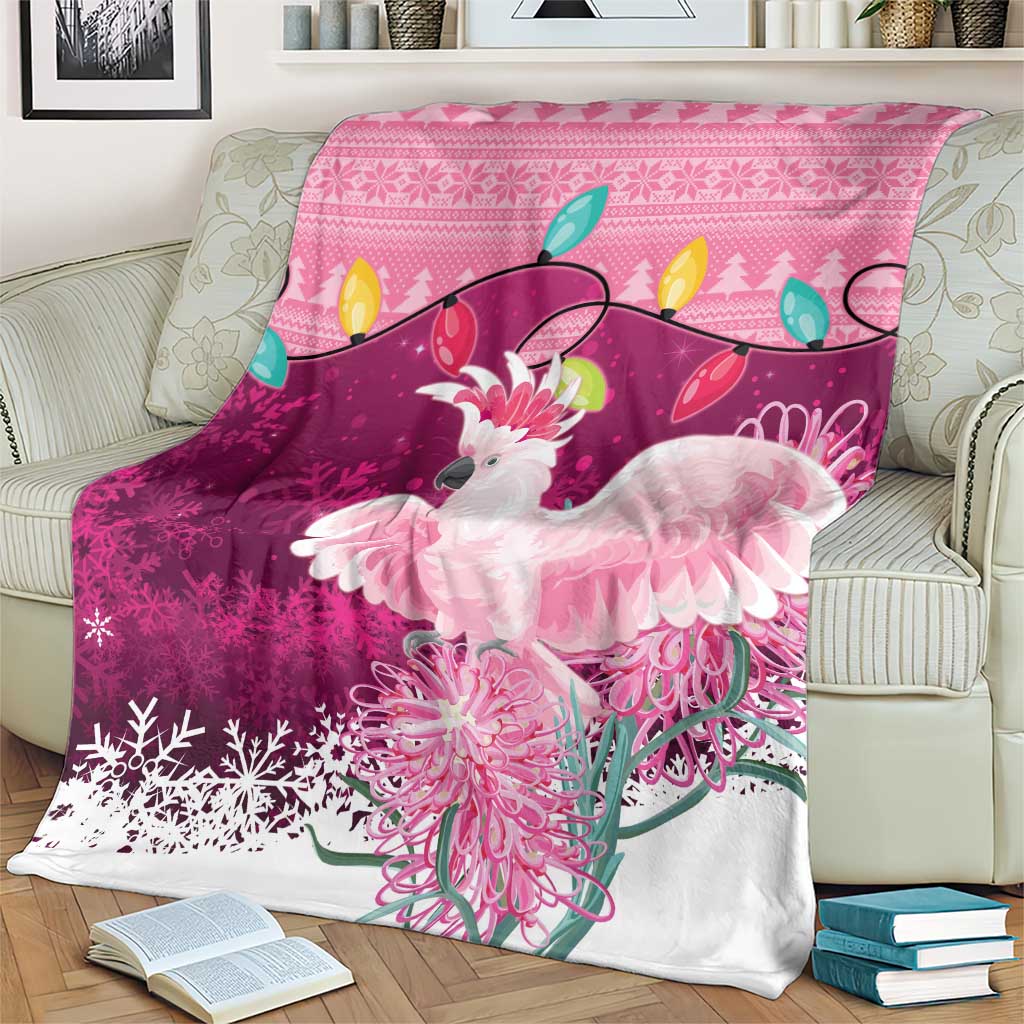 Pink Cockatoo Australia Christmas Blanket Grevillea Eucalyptus Blossoms - Aussie Hoodie