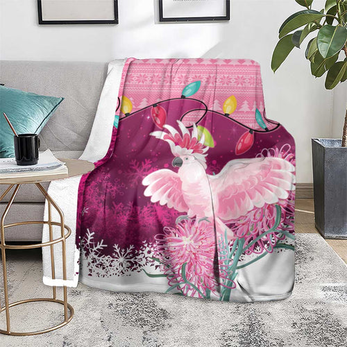 Pink Cockatoo Australia Christmas Blanket Grevillea Eucalyptus Blossoms - Aussie Hoodie