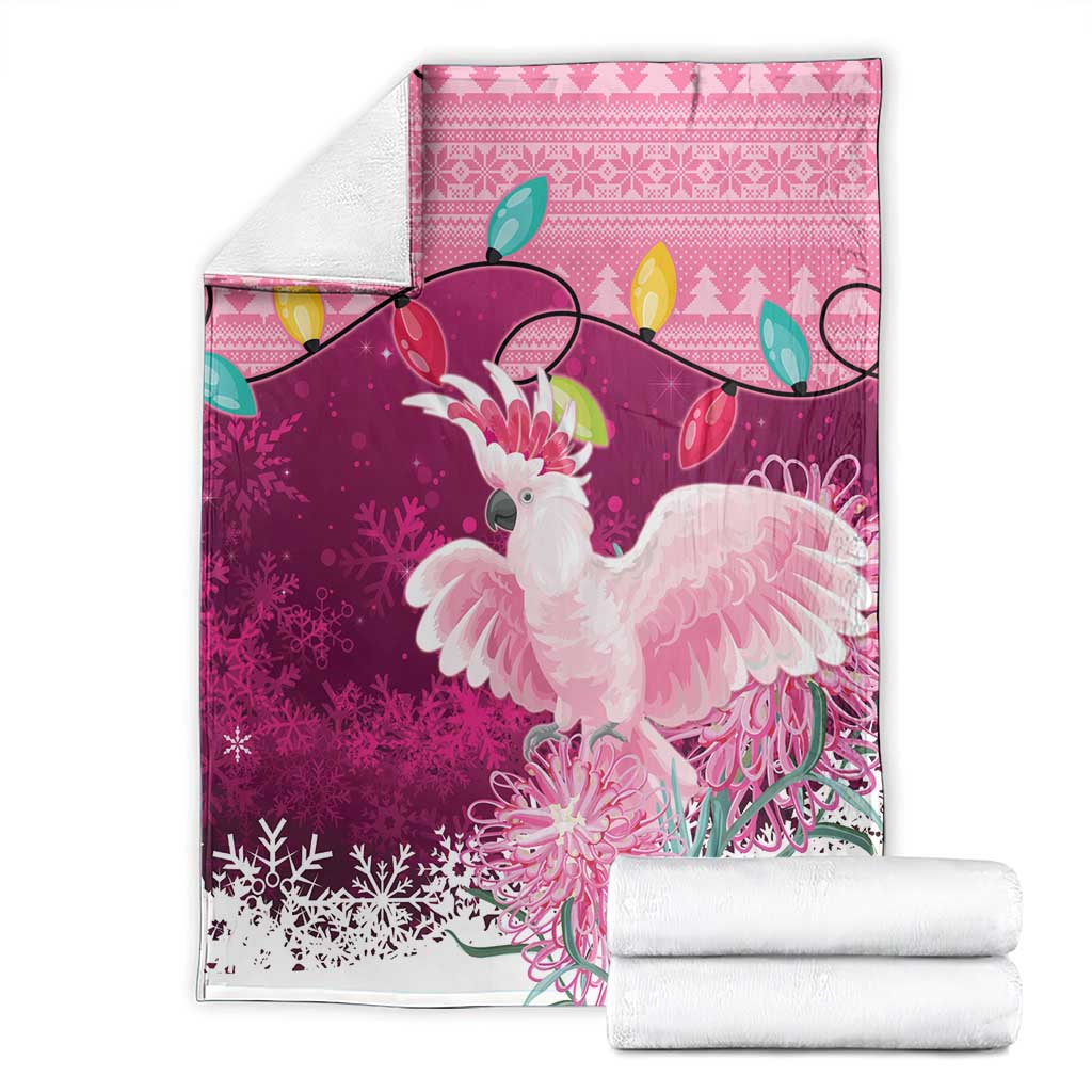 Pink Cockatoo Australia Christmas Blanket Grevillea Eucalyptus Blossoms - Aussie Hoodie