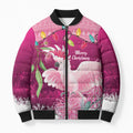 Pink Cockatoo Australia Christmas Bomber Puffer Jacket Grevillea Eucalyptus Blossoms - Aussie Hoodie