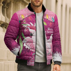 Pink Cockatoo Australia Christmas Bomber Puffer Jacket Grevillea Eucalyptus Blossoms - Aussie Hoodie