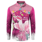 Pink Cockatoo Australia Christmas Button Sweatshirt Grevillea Eucalyptus Blossoms - Aussie Hoodie
