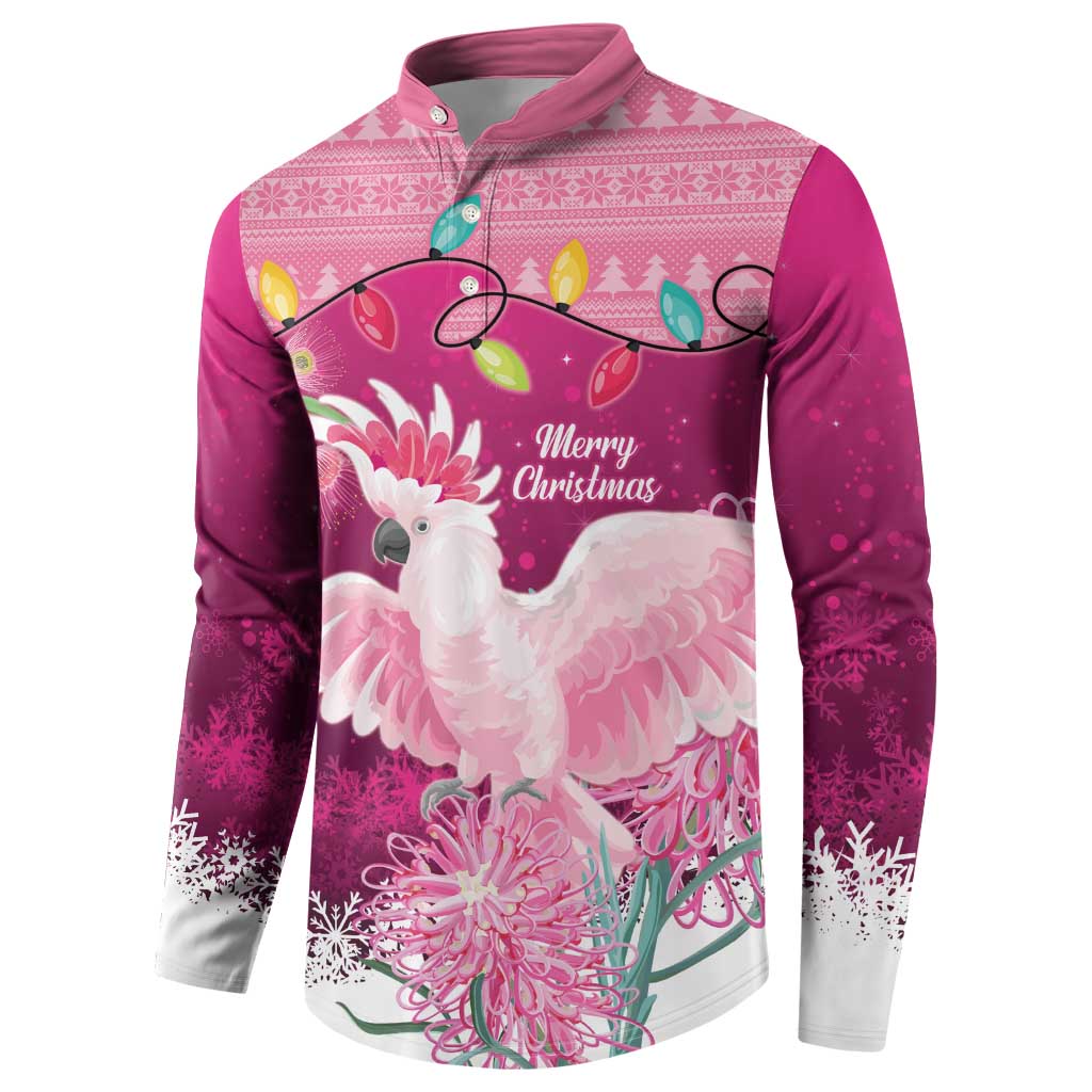 Pink Cockatoo Australia Christmas Button Sweatshirt Grevillea Eucalyptus Blossoms - Aussie Hoodie