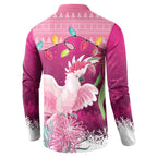 Pink Cockatoo Australia Christmas Button Sweatshirt Grevillea Eucalyptus Blossoms - Aussie Hoodie