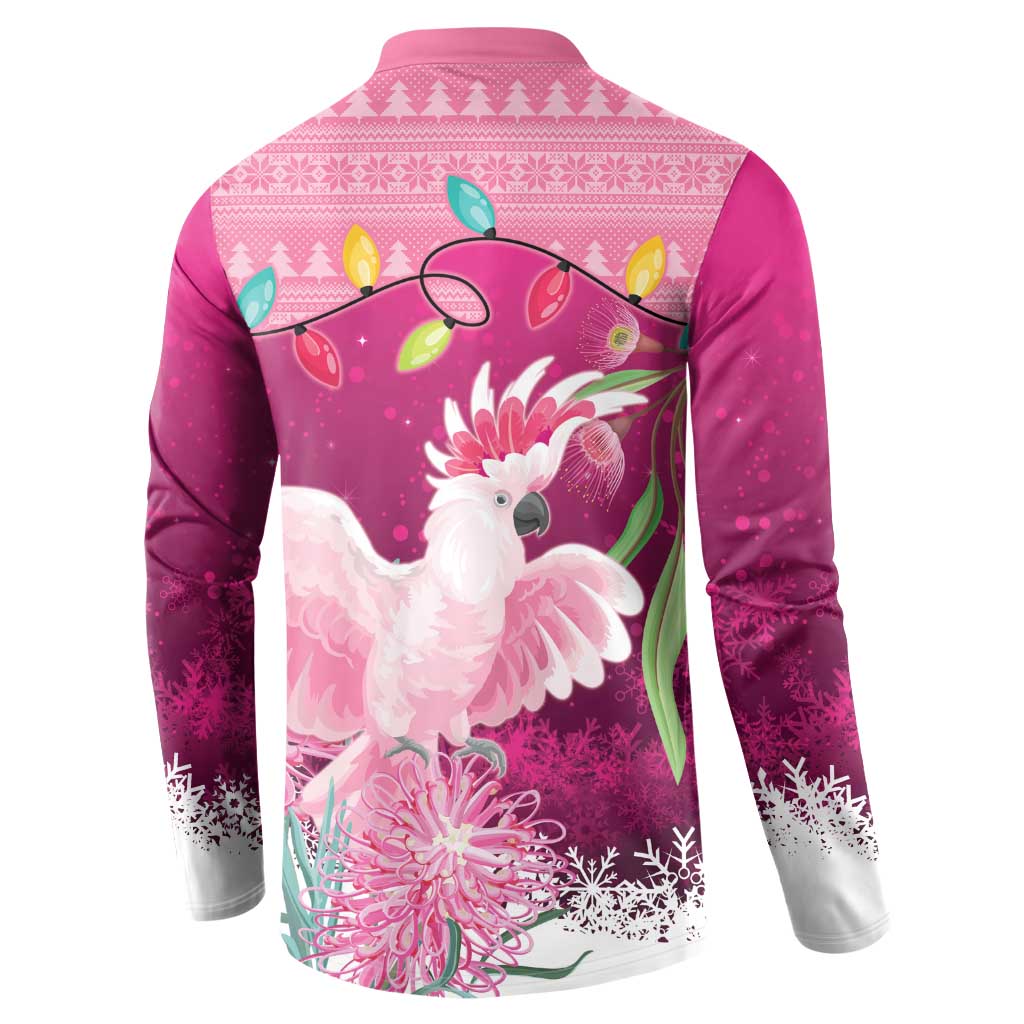 Pink Cockatoo Australia Christmas Button Sweatshirt Grevillea Eucalyptus Blossoms - Aussie Hoodie
