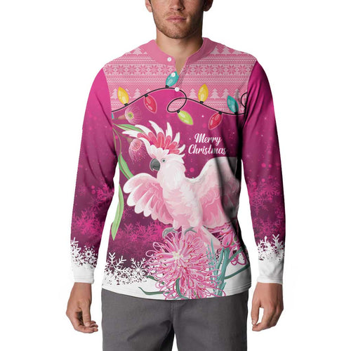 Pink Cockatoo Australia Christmas Button Sweatshirt Grevillea Eucalyptus Blossoms - Aussie Hoodie