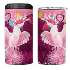 Pink Cockatoo Australia Christmas 4 in 1 Can Cooler Tumbler Grevillea Eucalyptus Blossoms - Aussie Hoodie