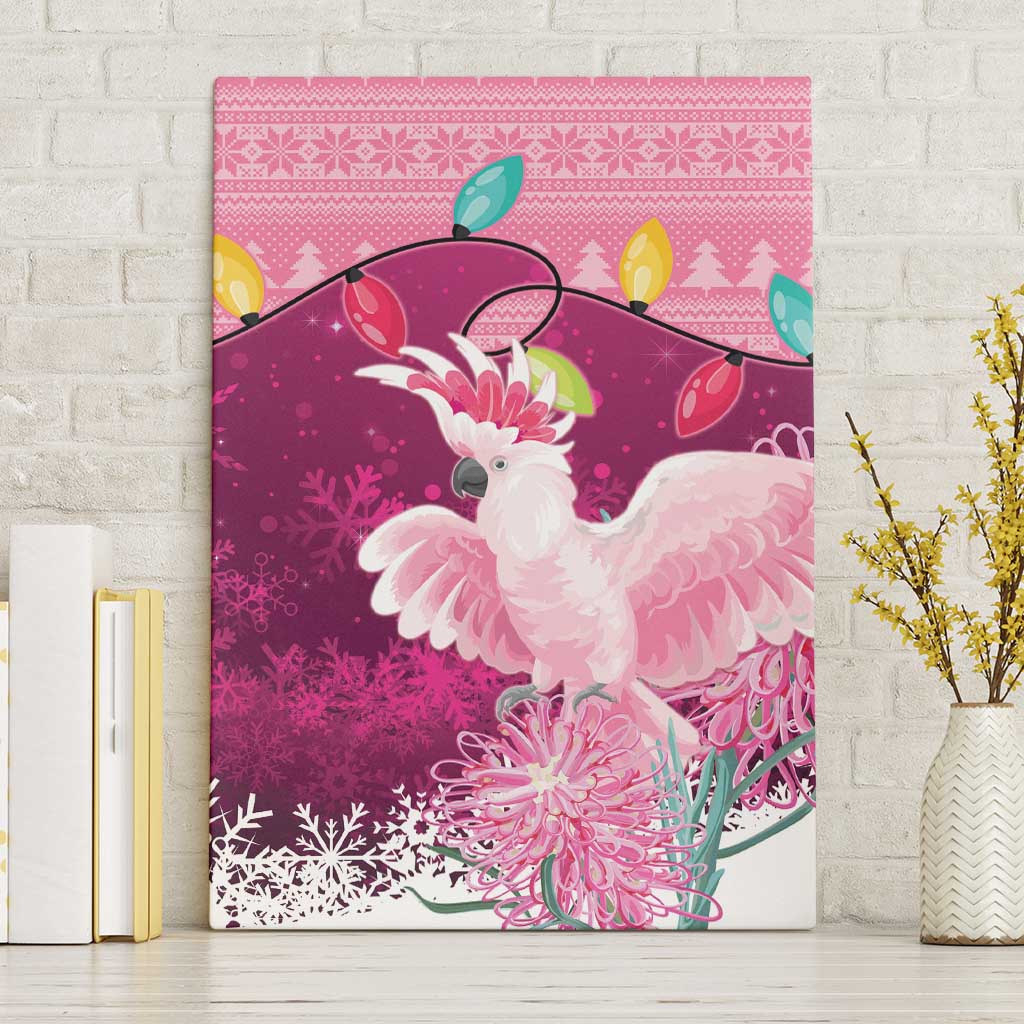 Pink Cockatoo Australia Christmas Canvas Wall Art Grevillea Eucalyptus Blossoms - Aussie Hoodie