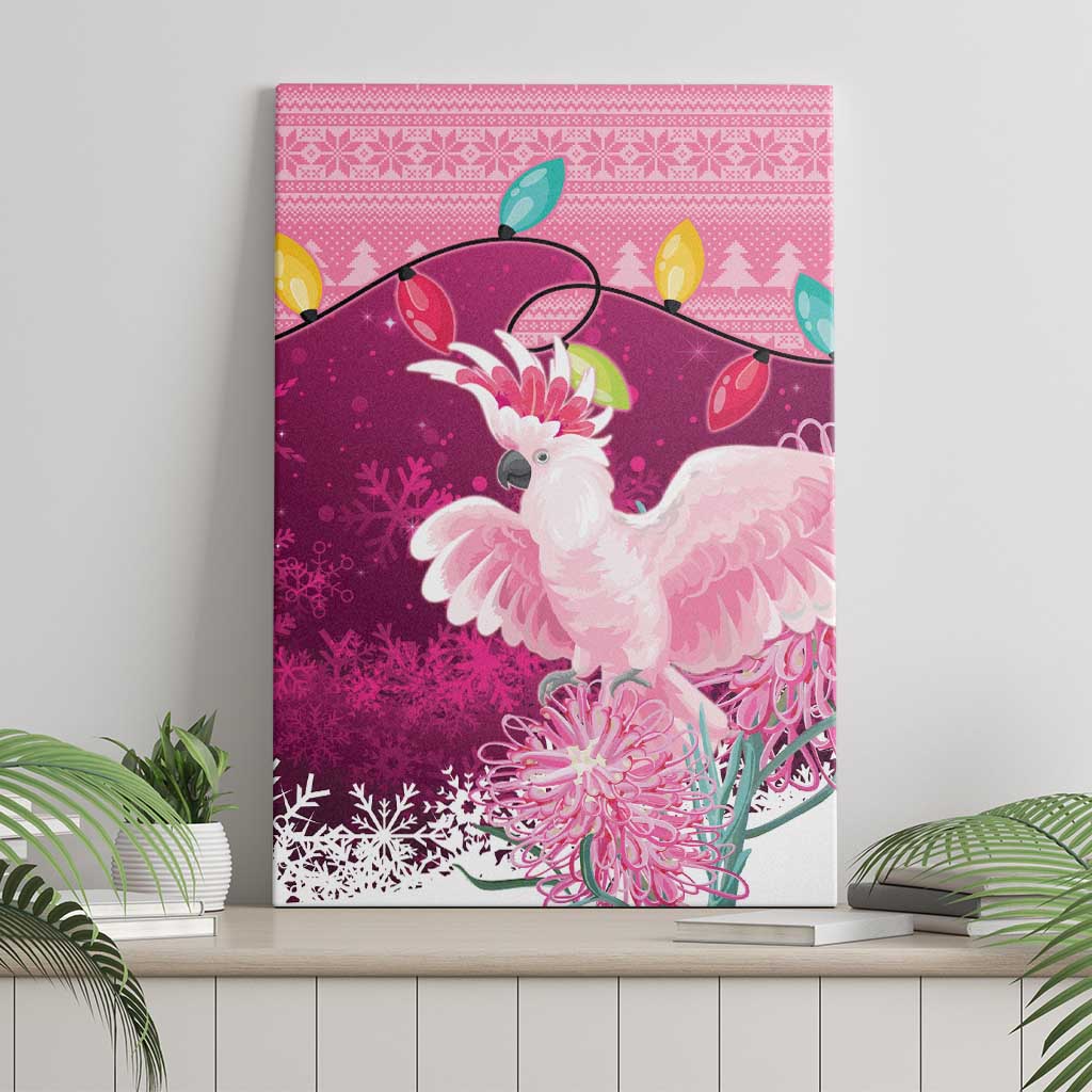 Pink Cockatoo Australia Christmas Canvas Wall Art Grevillea Eucalyptus Blossoms - Aussie Hoodie