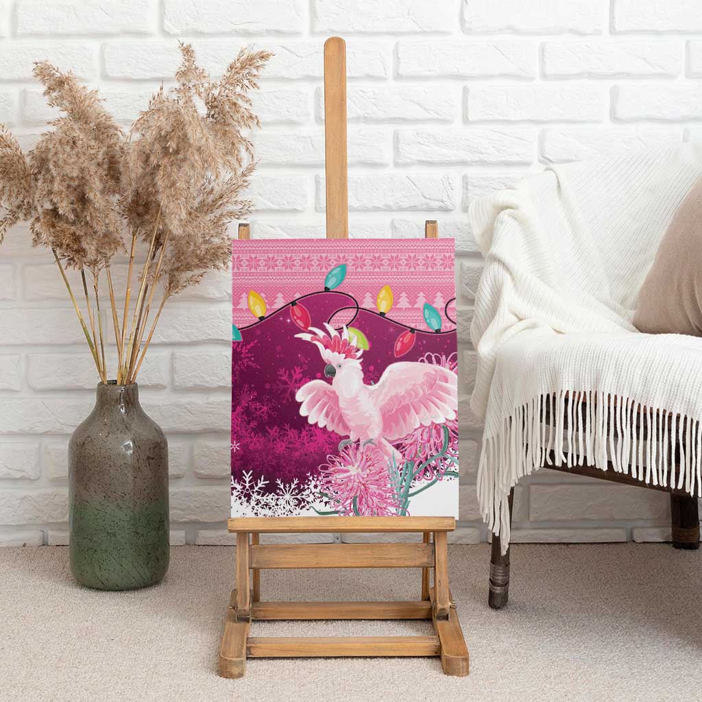 Pink Cockatoo Australia Christmas Canvas Wall Art Grevillea Eucalyptus Blossoms - Aussie Hoodie
