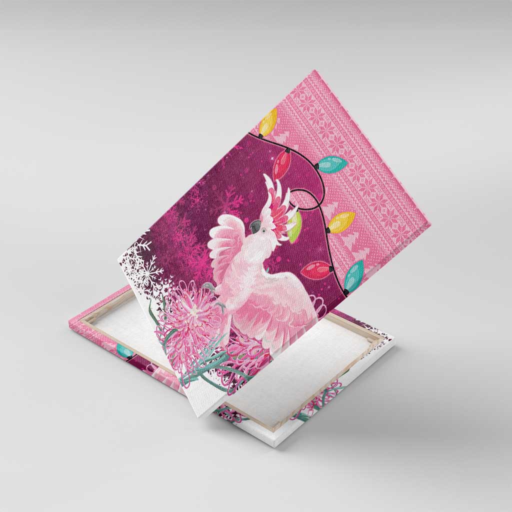 Pink Cockatoo Australia Christmas Canvas Wall Art Grevillea Eucalyptus Blossoms - Aussie Hoodie