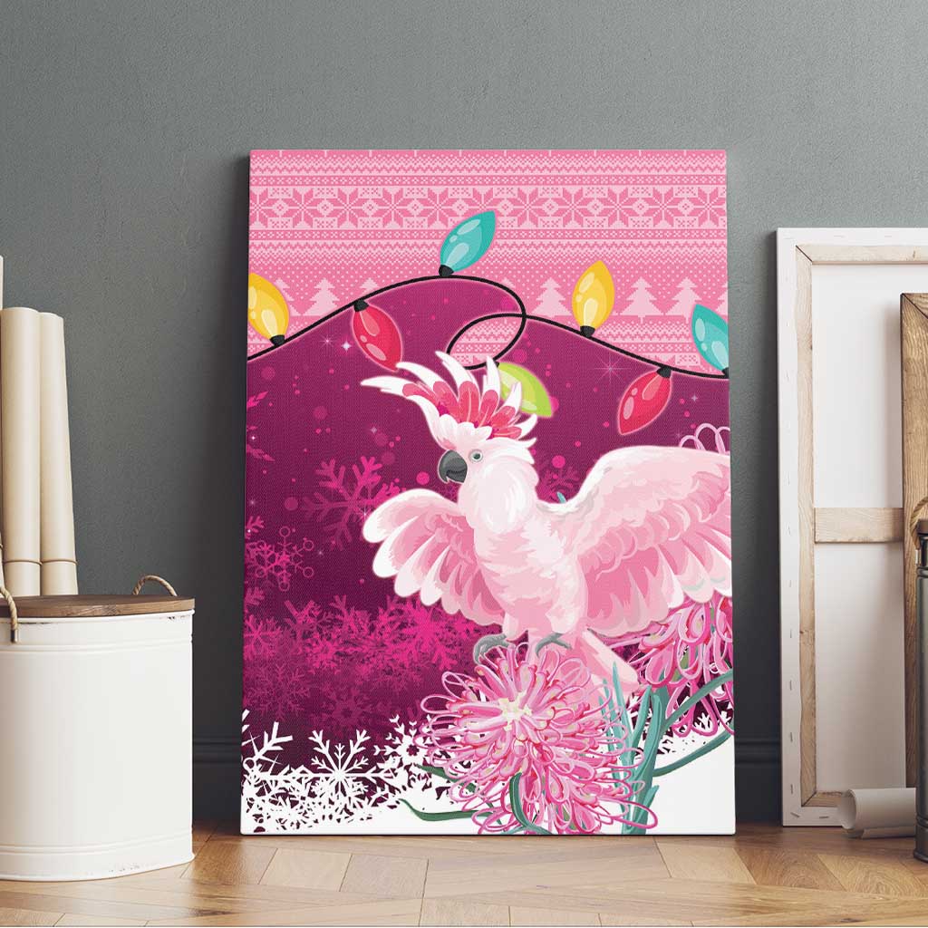 Pink Cockatoo Australia Christmas Canvas Wall Art Grevillea Eucalyptus Blossoms - Aussie Hoodie
