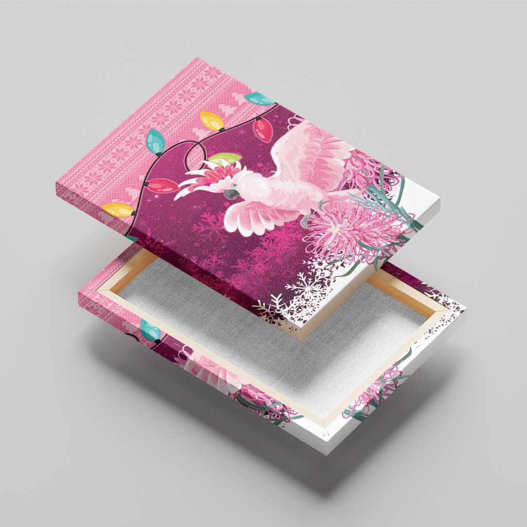 Pink Cockatoo Australia Christmas Canvas Wall Art Grevillea Eucalyptus Blossoms - Aussie Hoodie