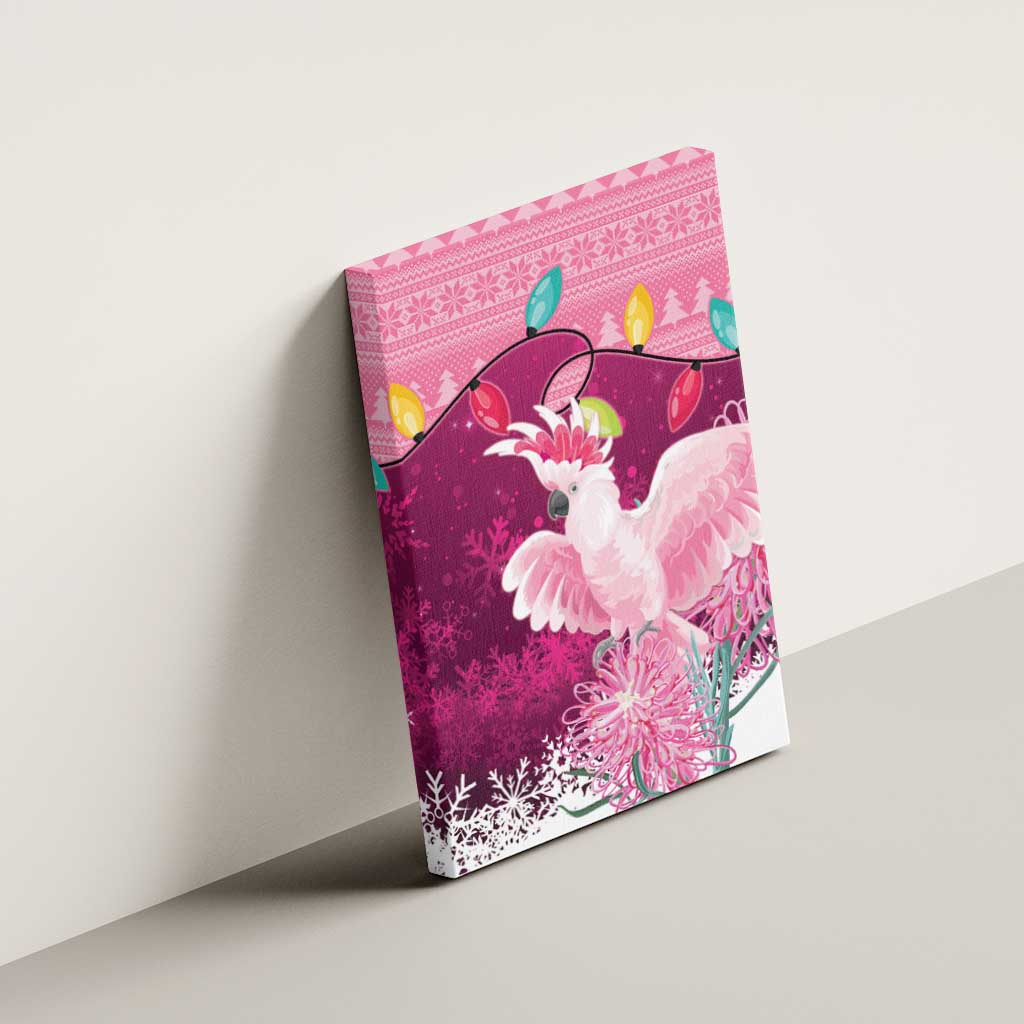 Pink Cockatoo Australia Christmas Canvas Wall Art Grevillea Eucalyptus Blossoms - Aussie Hoodie