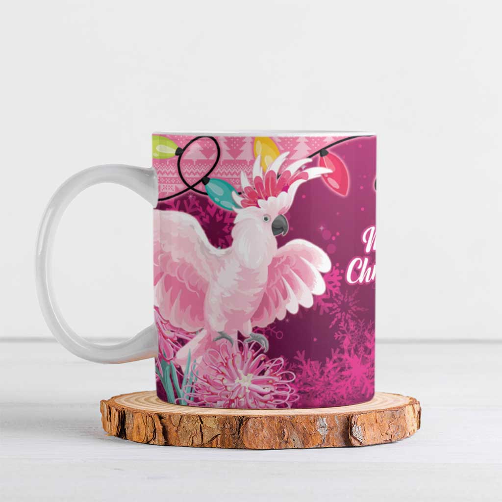 Pink Cockatoo Australia Christmas Ceramic Mug Grevillea Eucalyptus Blossoms - Aussie Hoodie