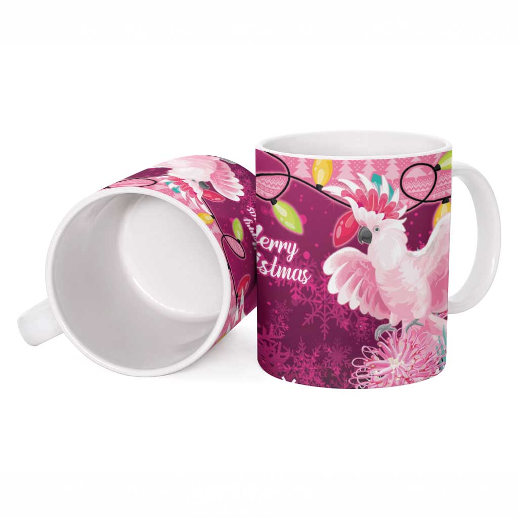 Pink Cockatoo Australia Christmas Ceramic Mug Grevillea Eucalyptus Blossoms - Aussie Hoodie