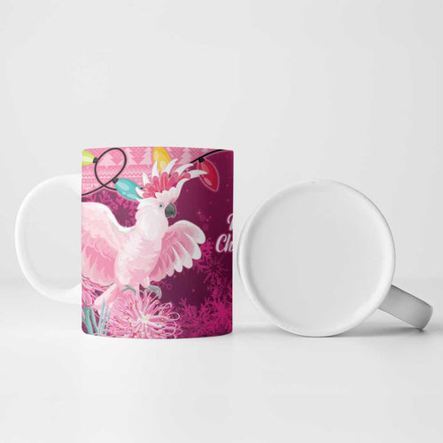 Pink Cockatoo Australia Christmas Ceramic Mug Grevillea Eucalyptus Blossoms - Aussie Hoodie