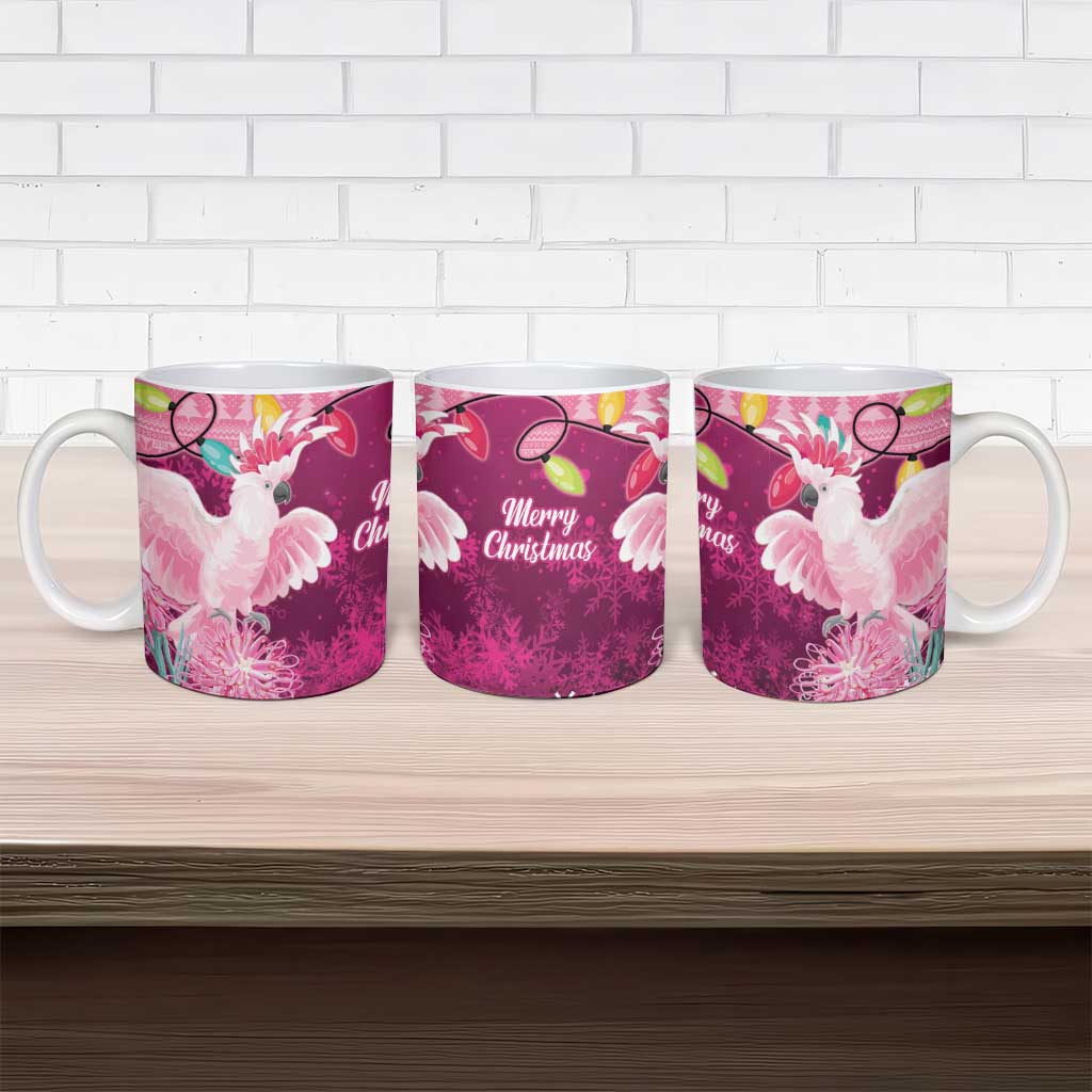 Pink Cockatoo Australia Christmas Ceramic Mug Grevillea Eucalyptus Blossoms - Aussie Hoodie
