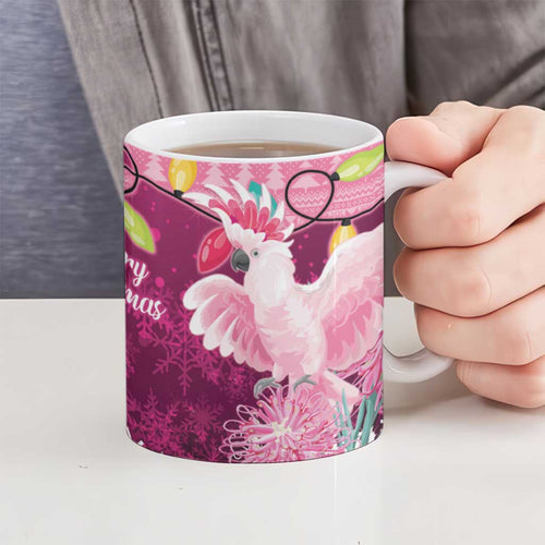 Pink Cockatoo Australia Christmas Ceramic Mug Grevillea Eucalyptus Blossoms - Aussie Hoodie