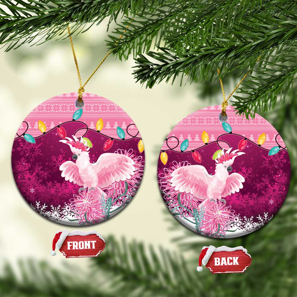 Pink Cockatoo Australia Christmas Ceramic Ornament Grevillea Eucalyptus Blossoms - Aussie Hoodie