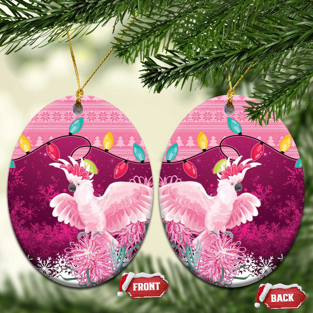 Pink Cockatoo Australia Christmas Ceramic Ornament Grevillea Eucalyptus Blossoms - Aussie Hoodie