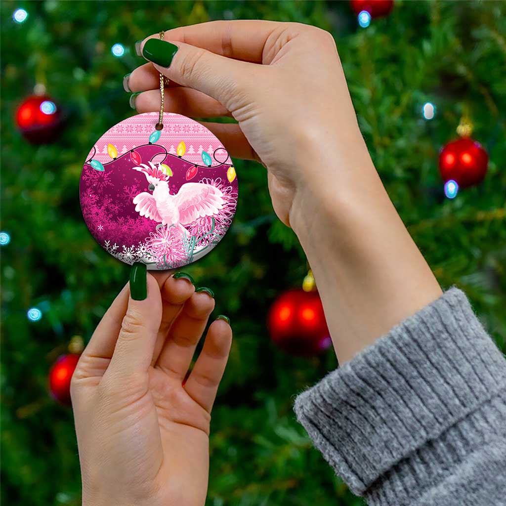 Pink Cockatoo Australia Christmas Ceramic Ornament Grevillea Eucalyptus Blossoms - Aussie Hoodie