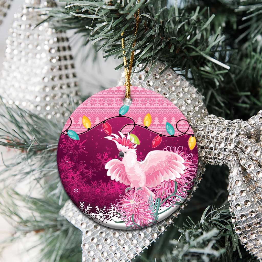 Pink Cockatoo Australia Christmas Ceramic Ornament Grevillea Eucalyptus Blossoms - Aussie Hoodie
