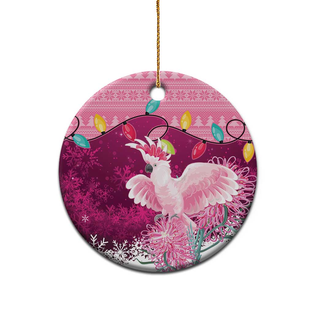 Pink Cockatoo Australia Christmas Ceramic Ornament Grevillea Eucalyptus Blossoms - Aussie Hoodie