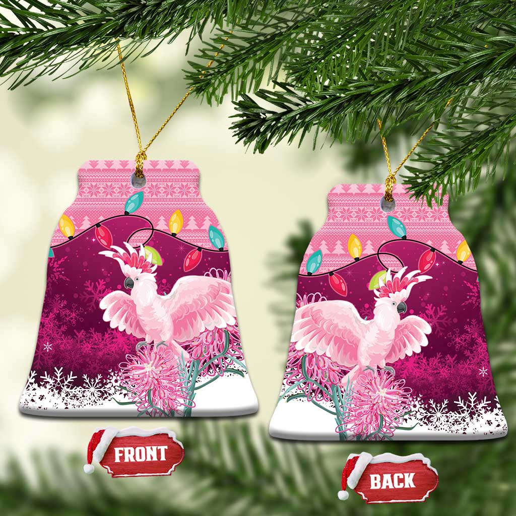 Pink Cockatoo Australia Christmas Ceramic Ornament Grevillea Eucalyptus Blossoms - Aussie Hoodie