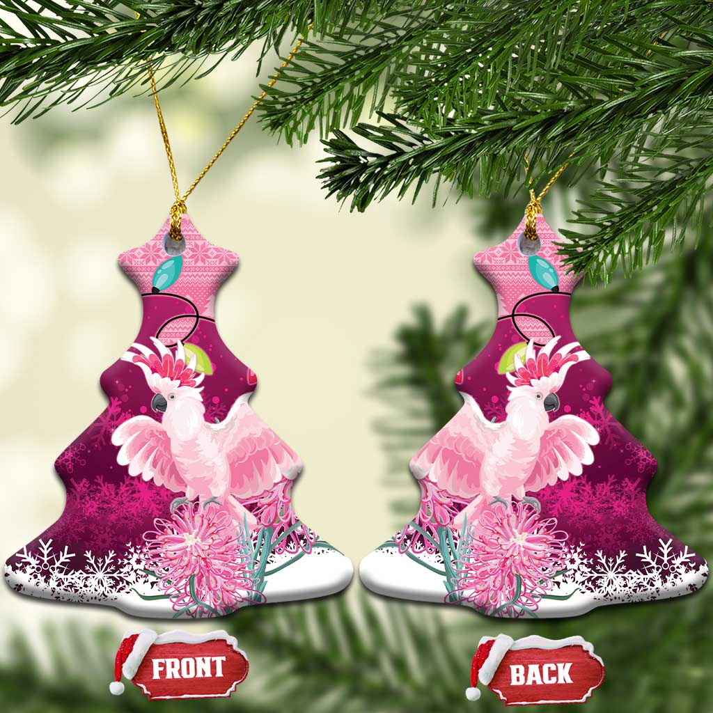 Pink Cockatoo Australia Christmas Ceramic Ornament Grevillea Eucalyptus Blossoms - Aussie Hoodie