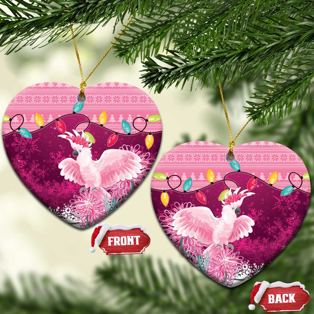 Pink Cockatoo Australia Christmas Ceramic Ornament Grevillea Eucalyptus Blossoms - Aussie Hoodie