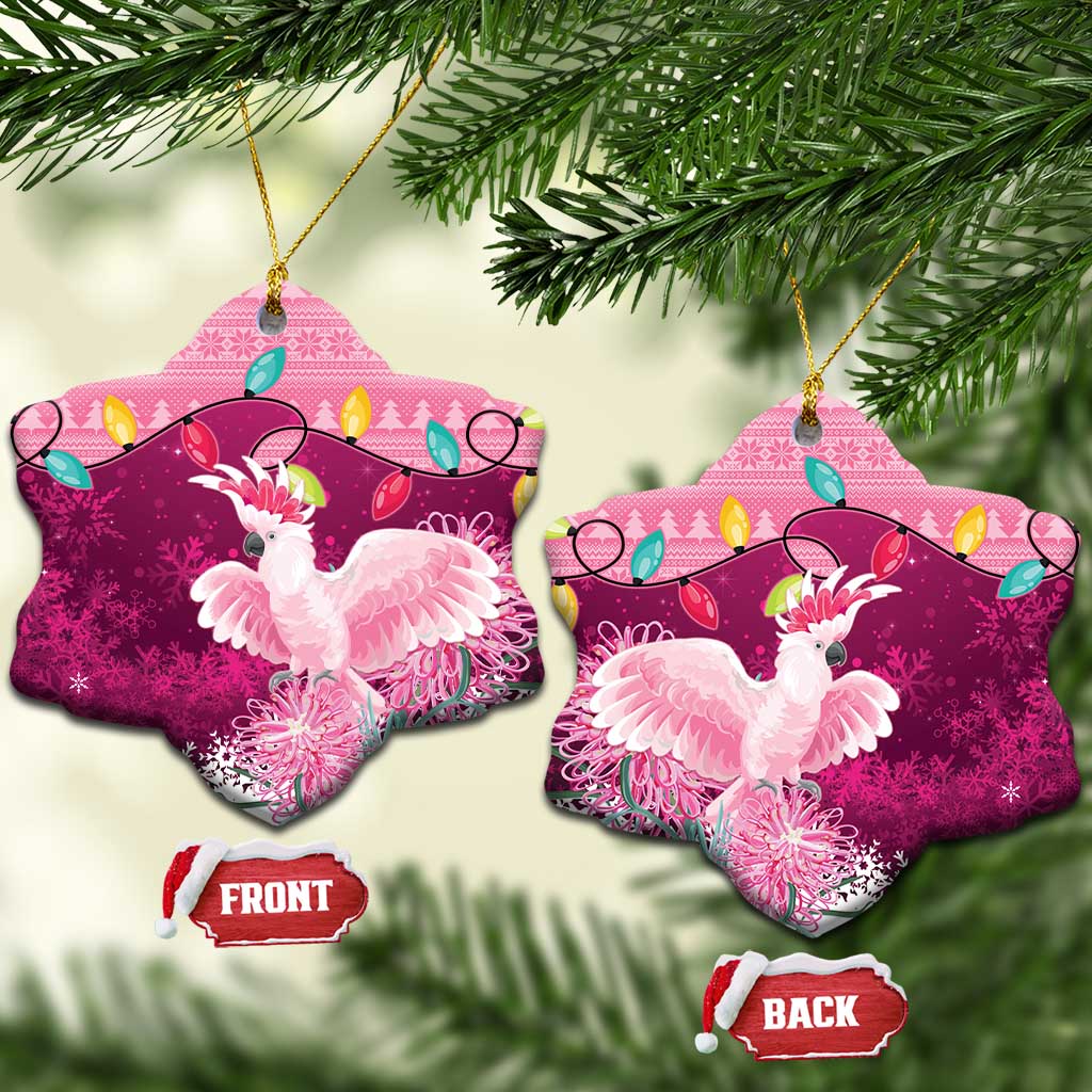 Pink Cockatoo Australia Christmas Ceramic Ornament Grevillea Eucalyptus Blossoms - Aussie Hoodie